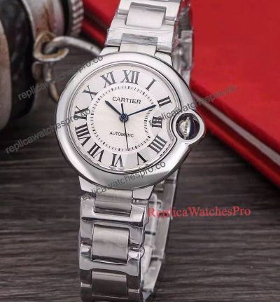 Ballon Bleu De Cartier Stainless Steel Replica Watch White Roman Dial